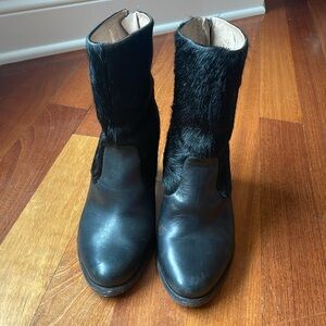 ALL SAINTS Hessian Black Pony Hair Two Tone Leather Boots, 39